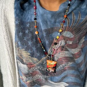 Colorful Beaded Necklace with Cheetos Pendant